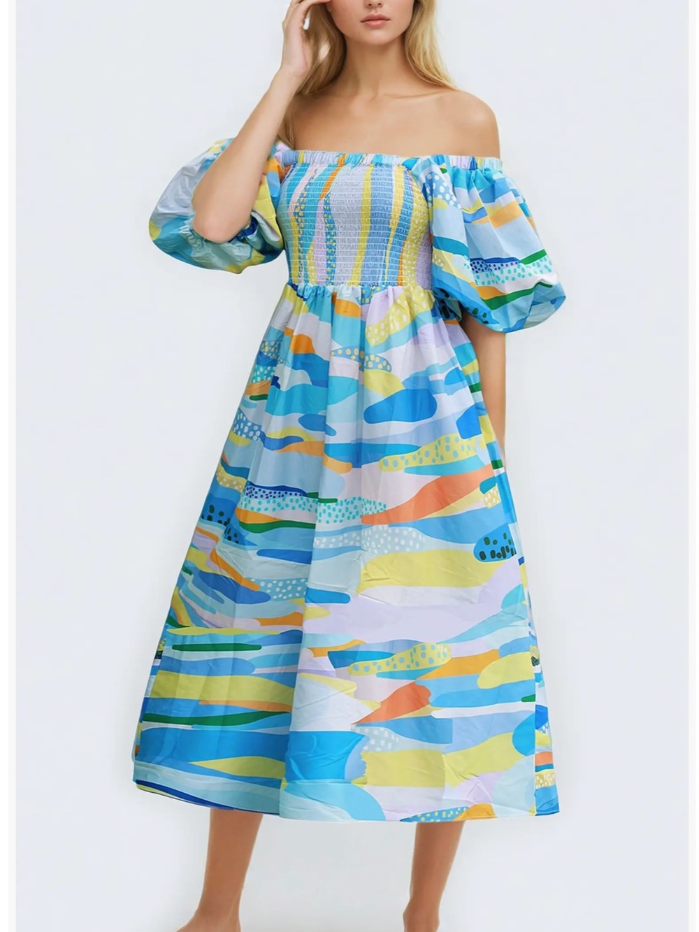 Jessie Zhao Landscape Smocked Cotton Dress